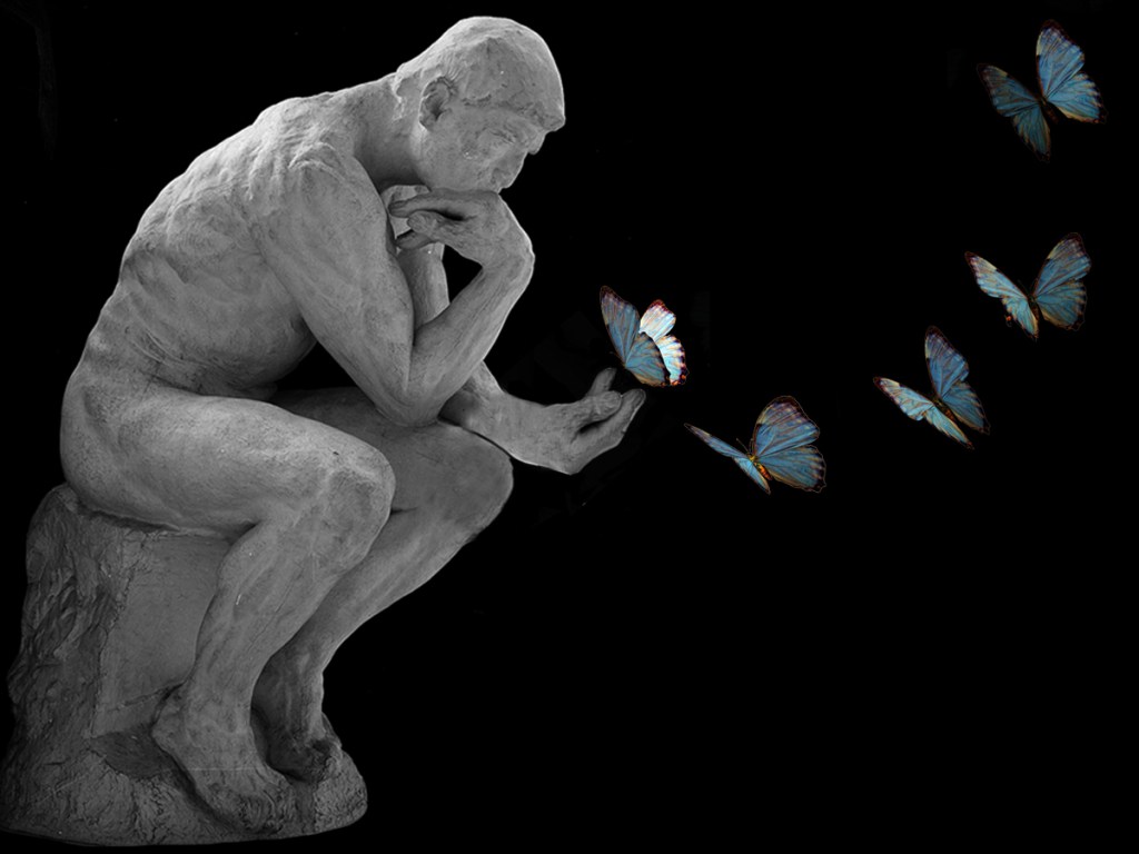 The Thinker with butterflies
